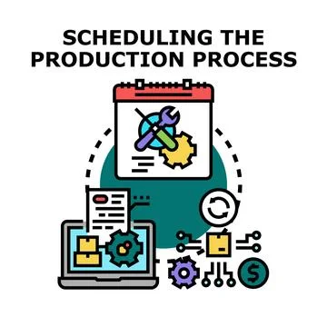 Scheduling production process with digital management and optimization Stock Illustration