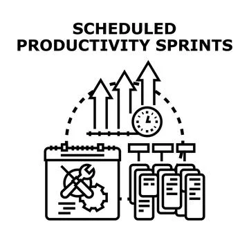 Scheduling productivity sprints involves planning project tasks, managing dea Stock Illustration