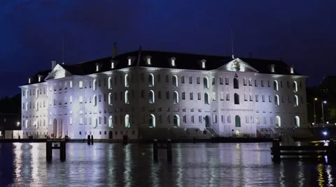 Scheepvaartmuseum Amsterdam by night Stock Footage 64902265