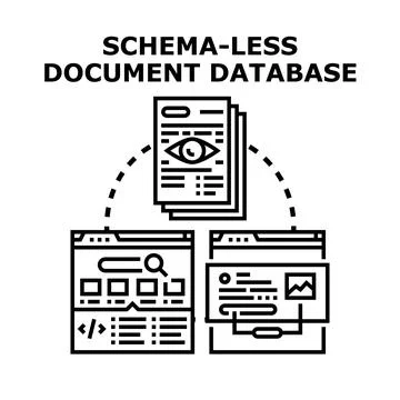 Schema less document database data processing concept Illustrazione stock