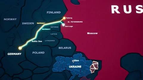 Schematic 3d animation of the Nord Stream pipeline with highlighted Lugansk Stock Footage 171036517