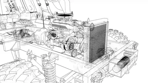 Schematic chassis of a large SUV with four-wheel drive. Stock Footage 85992347