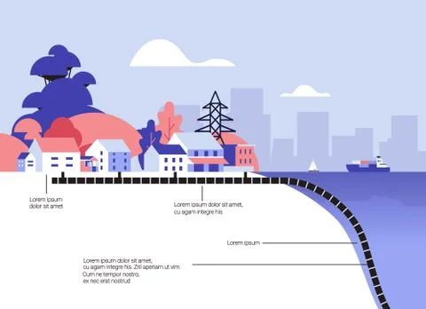Schematic cross section underwater optic fibre cable connection information Stock Illustration