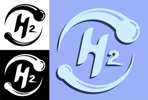 Schematic emblem of the hydrogen atom. Production of hydrogen fuel. Alternati Stock-Illustration