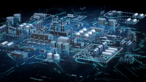 Schematic flow diagram of a refinery Video stock 127433715