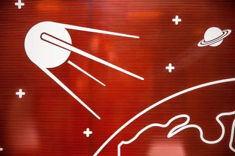 A schematic image of the satellite of Saturn and the earth Stock Illustration