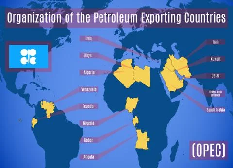 Schematic map of the Organization of the Petroleum Exporting Countries (OPEC) Stock Illustration