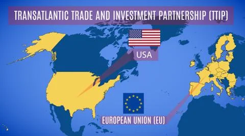Schematic map of the Transatlantic Trade and Investment Partnership (TTIP). Illustration