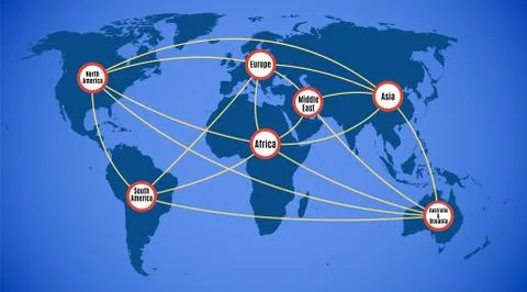 Schematic map of the world network cable communication system. Stock Illustration