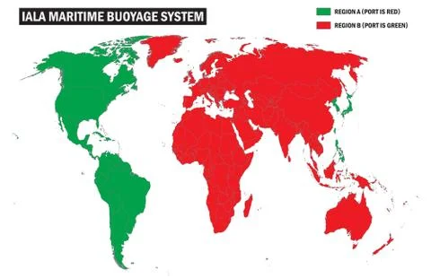 Schematic map of the world regions IALA buoyage system Stock Illustration