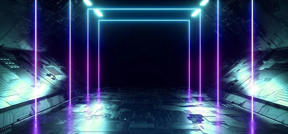 Schematic Motherboard Texture Rectangle Frames Blue Purple Laser Alien Spaces Illustrazione stock