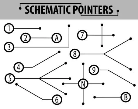 Schematic pointers. Extension lines to indicate the details of the drawings and Stock Illustration