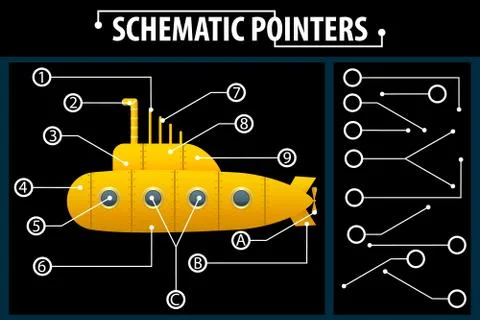 Schematic pointers. Extension lines to indicate the details of the drawings and Stock Illustration