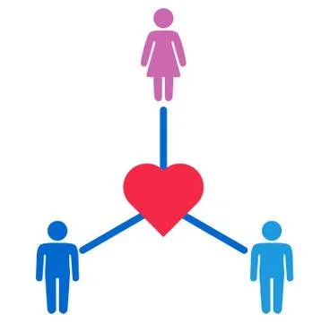 Schematic representation of polyamoric relations between three people. Polyam Stockillustratie