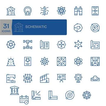 Schematic Scalable Vector Set featuring 35 Pixel Optimized Regular Line 256.. Stock Illustration