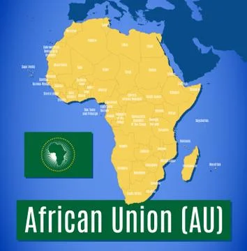Schematic vector map and flag of the African Union (AU) Stock Illustration