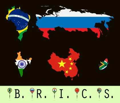 Schematic vector map of BRICS countries. Stock Illustration