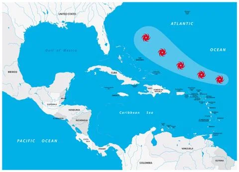 Schematic vector map of a fictional hurricane in North and Central America 스톡 일러스트