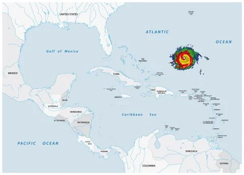 Schematic vector map of a fictional hurricane in North and Central America Stockillustratie