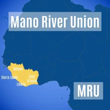 Schematic vector map of the Mano River Union (MRU) Stock Illustration