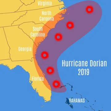 Schematic vector map of  movement hurricane Dorian 스톡 일러스트
