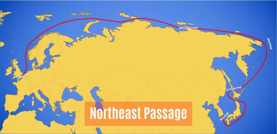 Schematic vector map of the Northeast Passage (abbreviated as NEP) Illustration