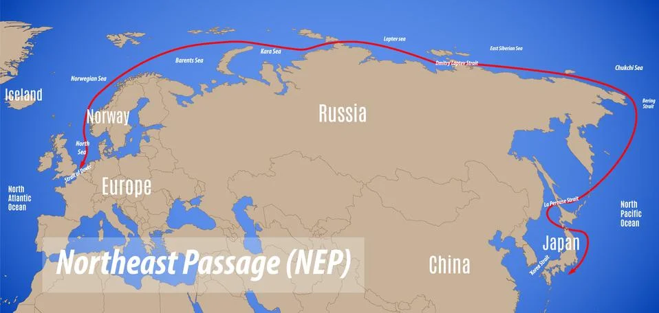 Schematic vector map of the Northeast Passage  (NEP). Stock Illustration
