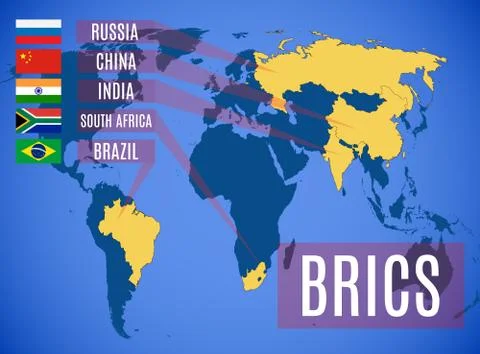 Schematic vector map of the states members of the BRICS Stock Illustration