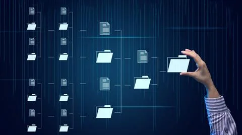 Scheme of automation of electronic document management and female hand. Tra.. Stock Photos