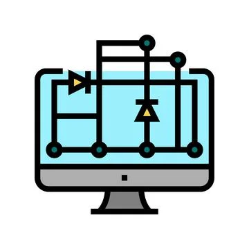 Scheme on computer screen for semiconductor manufacturing color icon vector Stock Illustration