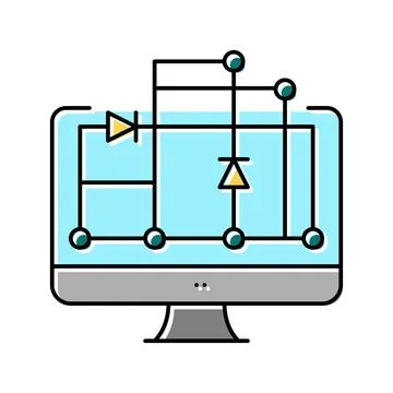 Scheme on computer screen for semiconductor manufacturing color icon vector 스톡 일러스트