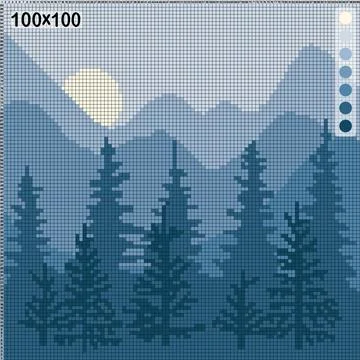 Scheme for cross-stitch or knitting - mountains and trees Stock Illustration