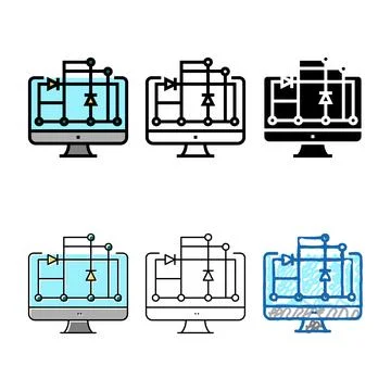 Scheme designs on computer screen for semiconductor manufacturing color ico.. イラスト素材