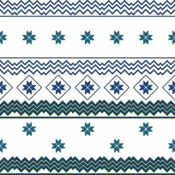 Scheme for embroidery Nordic winter pattern, made of round pixel Illustrazione stock