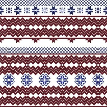 Scheme for embroidery Nordic winter pattern, made of round pixel Stock Illustration