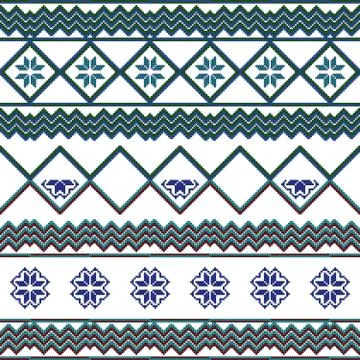Scheme for embroidery Nordic winter pattern, made of round pixel Stock Illustration