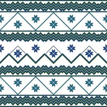 Scheme for embroidery Nordic winter pattern, made of round pixel Stock Illustration