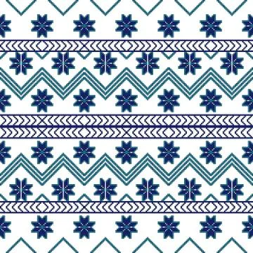 Scheme for embroidery Nordic winter pattern, made of round pixel Stock Illustration