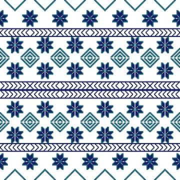 Scheme for embroidery Nordic winter pattern, made of round pixel Stock Illustration