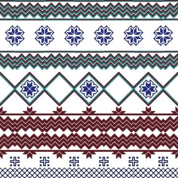 Scheme for embroidery Nordic winter pattern, made of round pixel Illustrazione stock