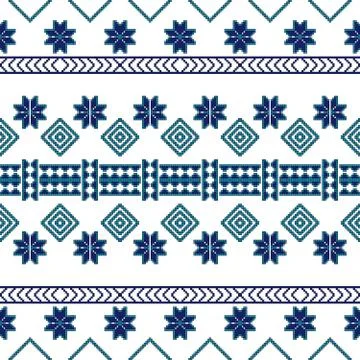 Scheme for embroidery Nordic winter pattern, made of round pixel Stock Illustration