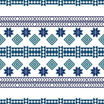 Scheme for embroidery Nordic winter pattern, made of round pixel Illustrazione stock