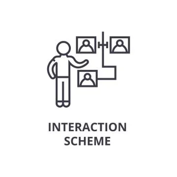 Scheme of the interaction thin line icon, sign, symbol, illustation, linear Illustrazione stock