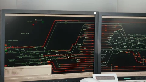 Scheme of railway tracks on the computer display Stock Footage 96699979
