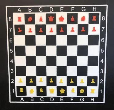 Scheme Starting position chess red and white Stock Photos