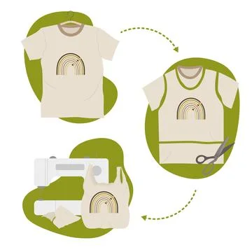 Scheme of upcycling elements. How to upcycle t-shirt. Handmade and DIY seco.. Stock Illustration