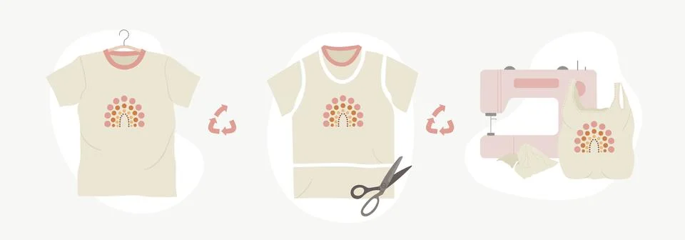 Scheme of upcycling elements. How to upcycle t-shirt. Handmade and DIY seco.. Stock Illustration