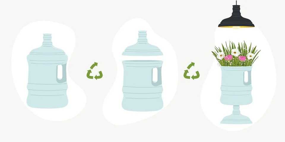 Scheme of upcycling elements. How to upcycle jugs of water. Handmade and DI.. Stock Illustration