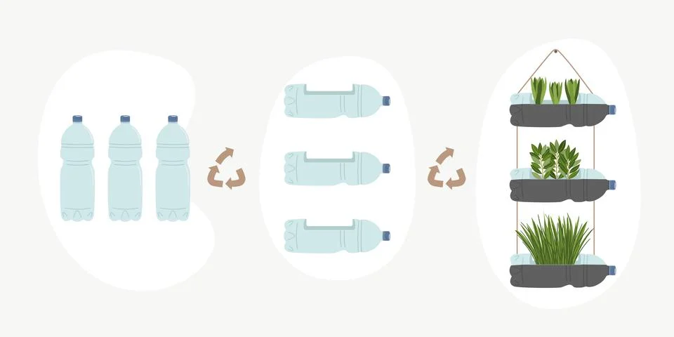 Scheme of upcycling elements. How to upcycle bottle of water. Handmade and .. Stock Illustration