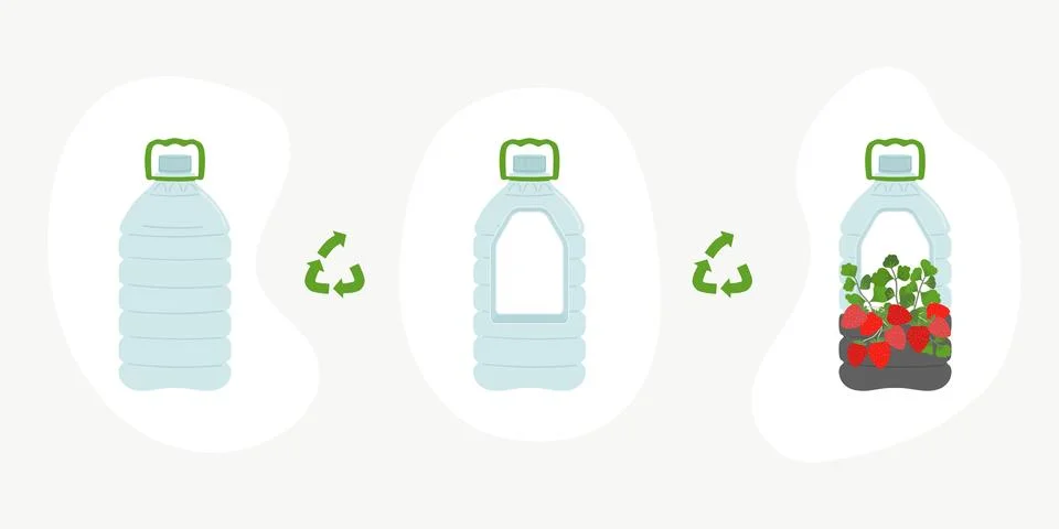 Scheme of upcycling elements. How to upcycle 5L bottle of water. Handmade a.. Stock Illustration